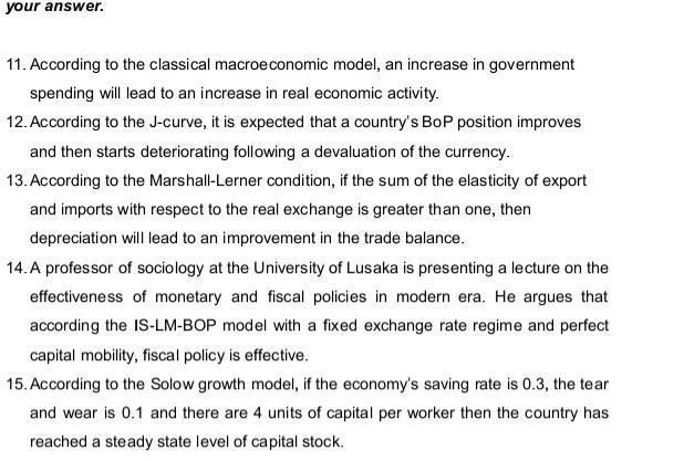 Your Answer 11 According To The Classical Macroeconomic Model An Increase In Government Spending Will Lead To An Incr 1