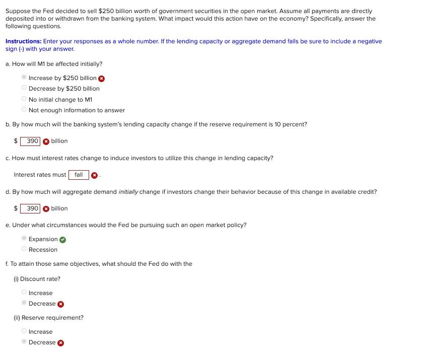Suppose The Fed Decided To Sell 250 Billion Worth Of Government Securities In The Open Market Assume All Payments Are 1