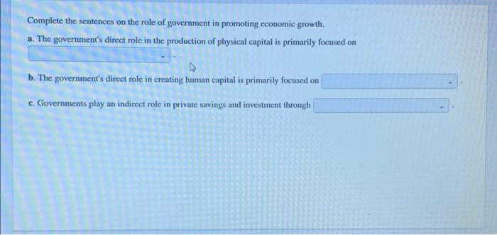 Complete The Sentences On The Role Of Government In Promoting Economic Growth A The Government S Direct Role In The Pr 1