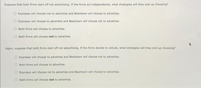 5 To Advertise Or Not To Advertise Suppose That Expresso And Beantown Are The Only Two Firms That Sell Coffee The Foll 2