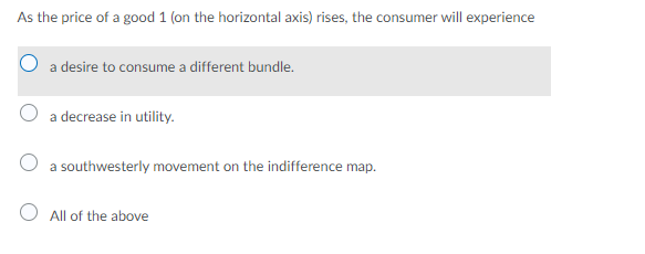As The Price Of A Good 1 On The Horizontal Axis Rises The Consumer Will Experience A Desire To Consume A Different Bu 1