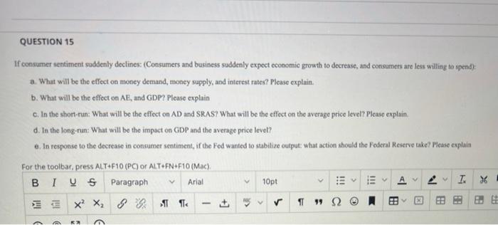Question 15 If Consumer Sentiment Suddenly Declines Consumers And Business Suddenly Expect Economic Growth To Decrease 1