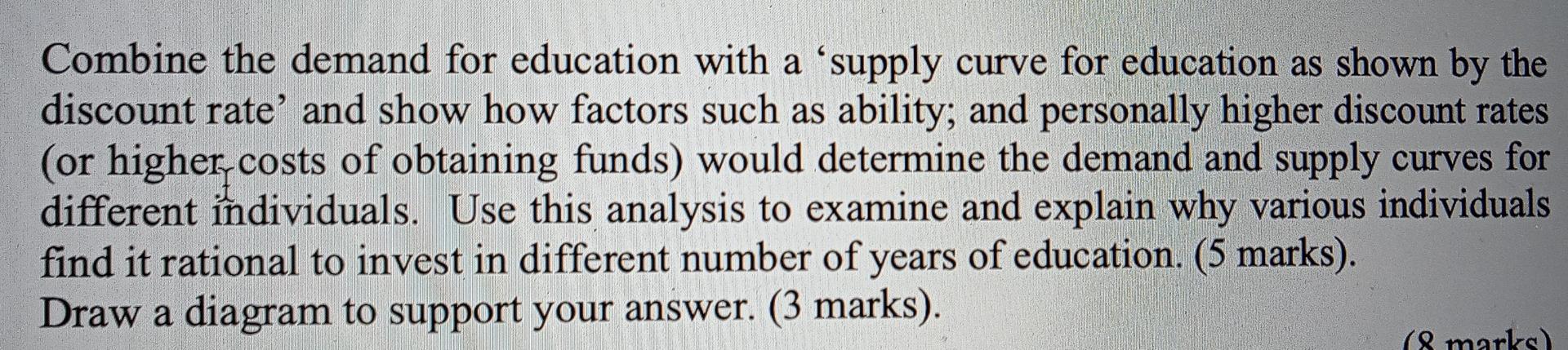 Combine The Demand For Education With A Supply Curve For Education As Shown By The Discount Rate And Show How Factors 1