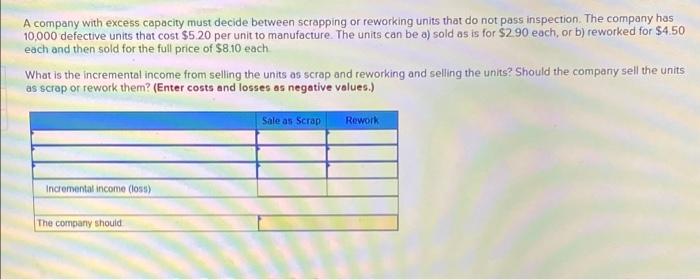 A Company With Excess Capacity Must Decide Between Scropping Or Reworking Units That Do Not Pass Inspection The Company 1