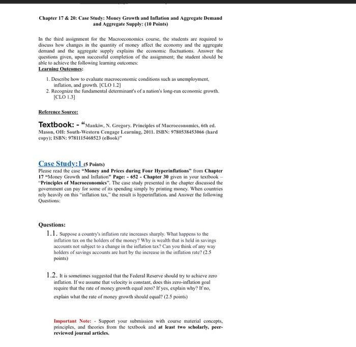 Chapter 17 20 Case Study Money Growth And Inflation And Aggregate Demand And Aggregate Supply 10 Points In The Th 1