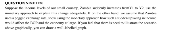Question Nineten Suppose The Income Levels Of Our Small Country Zambia Suddenly Increases From Y1 To Y2 Use The Moneta 1