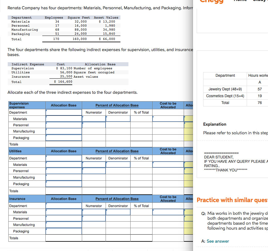 Renata Company Has Four Departments Materials Personnel Manufacturing And Packaging Inforr Department Materials Per 1