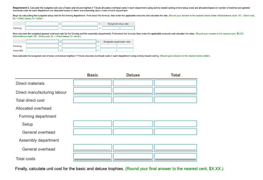 Requirement 3 Calculate The Budgeted Unit Cost Of Basic And Deluxe Trophies Il Tribute Alocates Overhead Costs In Each 1