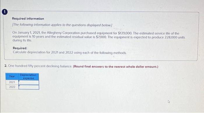 Required Information The Following Information Applies To The Questions Displayed Below On January 1 2021 The Allegh 1