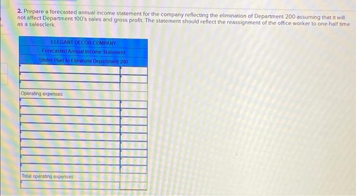 Elegant Decor Company S Management Is Trying To Decide Whether To Eliminate Department 200 Which Has Produced Losses Or 4