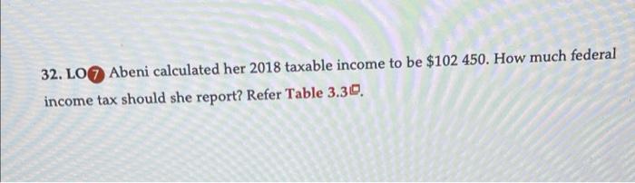 32 Lo Abeni Calculated Her 2018 Taxable Income To Be 102 450 How Much Federal Income Tax Should She Report Refer Tab 1