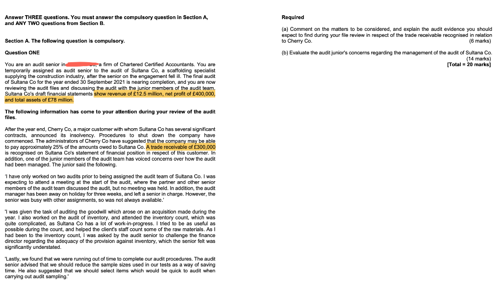 Required Answer Three Questions You Must Answer The Compulsory Question In Section A And Any Two Questions From Sectio 1