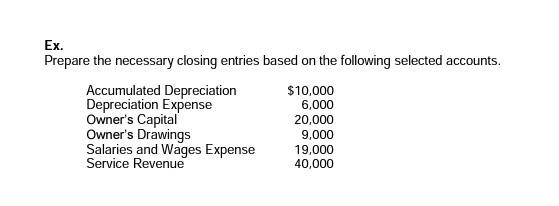 Ex Prepare The Necessary Closing Entries Based On The Following Selected Accounts Accumulated Depreciation 10 000 Dep 1