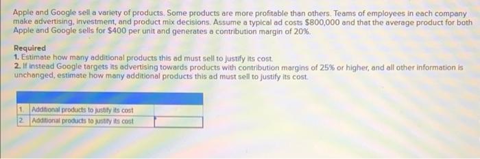 Apple And Google Sell A Variety Of Products Some Products Are More Profitable Than Others Teams Of Employees In Each Co 1
