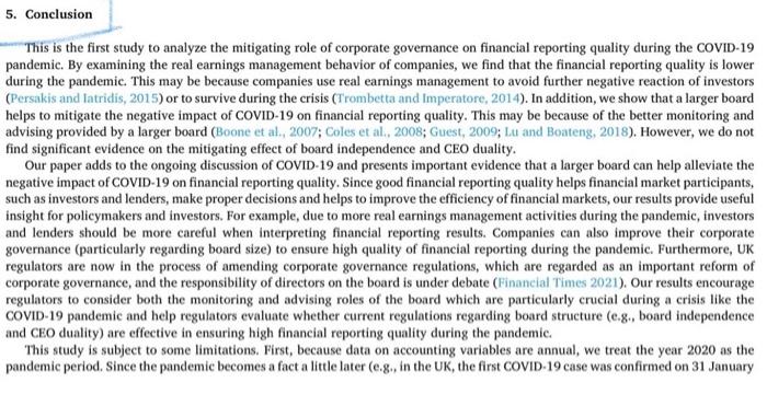 5 Conclusion This Is The First Study To Analyze The Mitigating Role Of Corporate Governance On Financial Reporting Qual 1