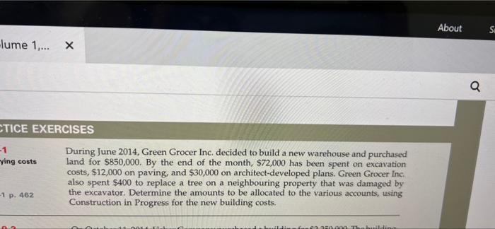 About Lume 1 X A Ctice Exercises 1 Ying Costs During June 2014 Green Grocer Inc Decided To Build A New Warehouse 1