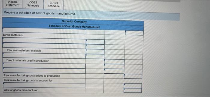 Superior Company Provided The Following Data For The Year Ended December 31 All Raw Materials Are Used In Production As 4