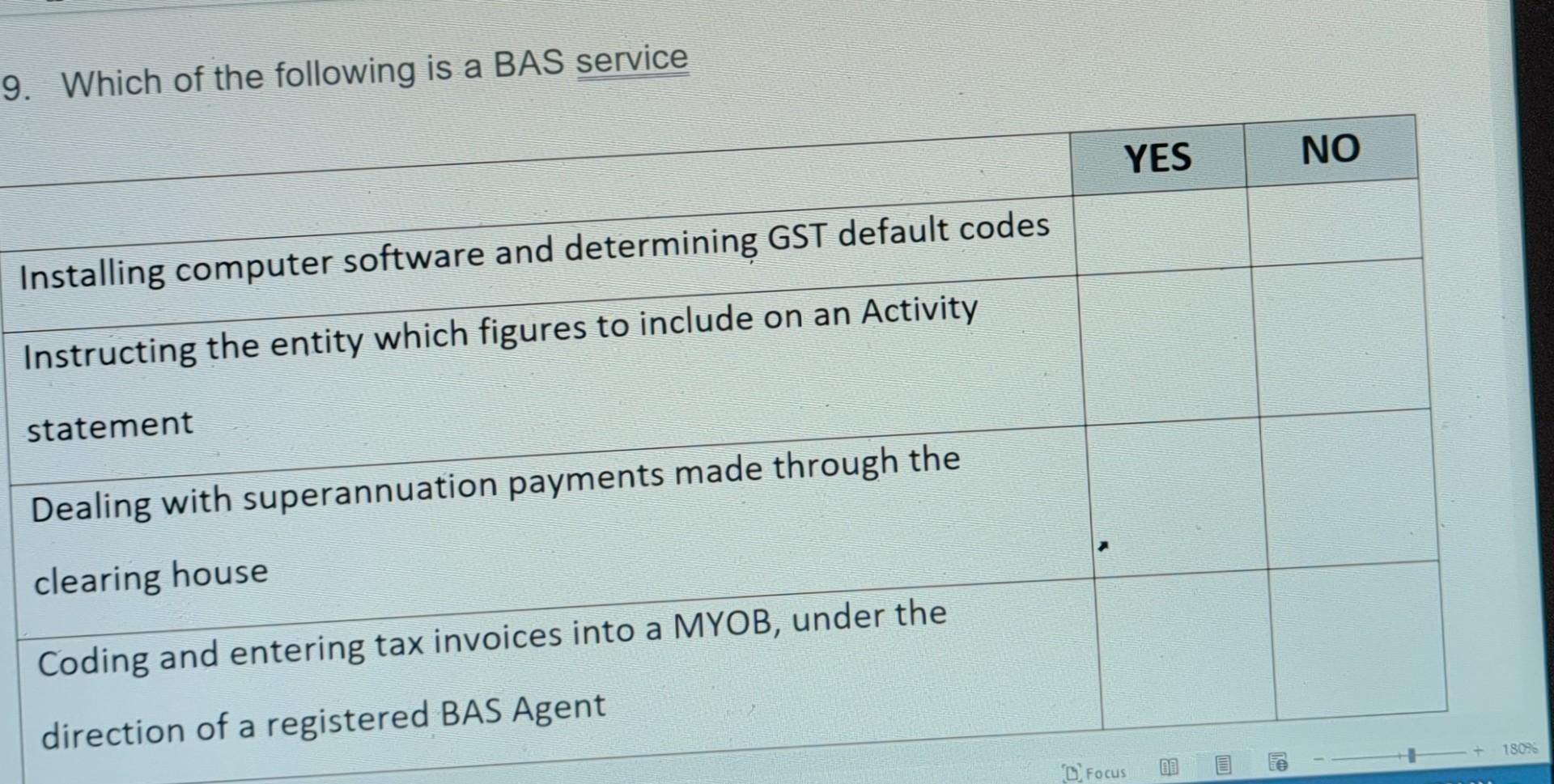 9 Which Of The Following Is A Bas Service Yes No Installing Computer Software And Determining Gst Default Codes Instruc 1