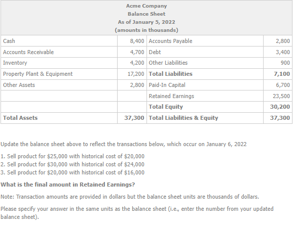 2 800 Cash Accounts Receivable Inventory Property Plant Equipment Other Assets Acme Company Balance Sheet As Of Januar 1