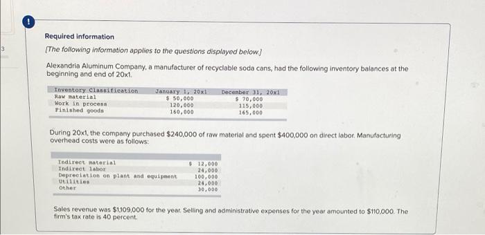 3 Required Information The Following Information Applies To The Questions Displayed Below Alexandria Aluminum Company 1