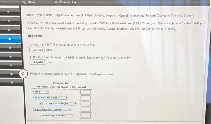 Ebook Show Me How Break Even In Units Torget Income New Unit Variable Cost Degree Of Operating Leverage Porcent Chang 1