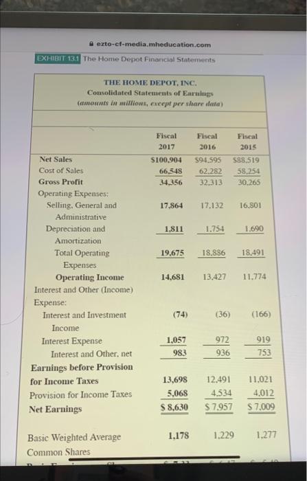 Return To Question Using The Financial Information Presented In Exhib 3 1 Calculate The Following Ratios For Fiscal 201 2