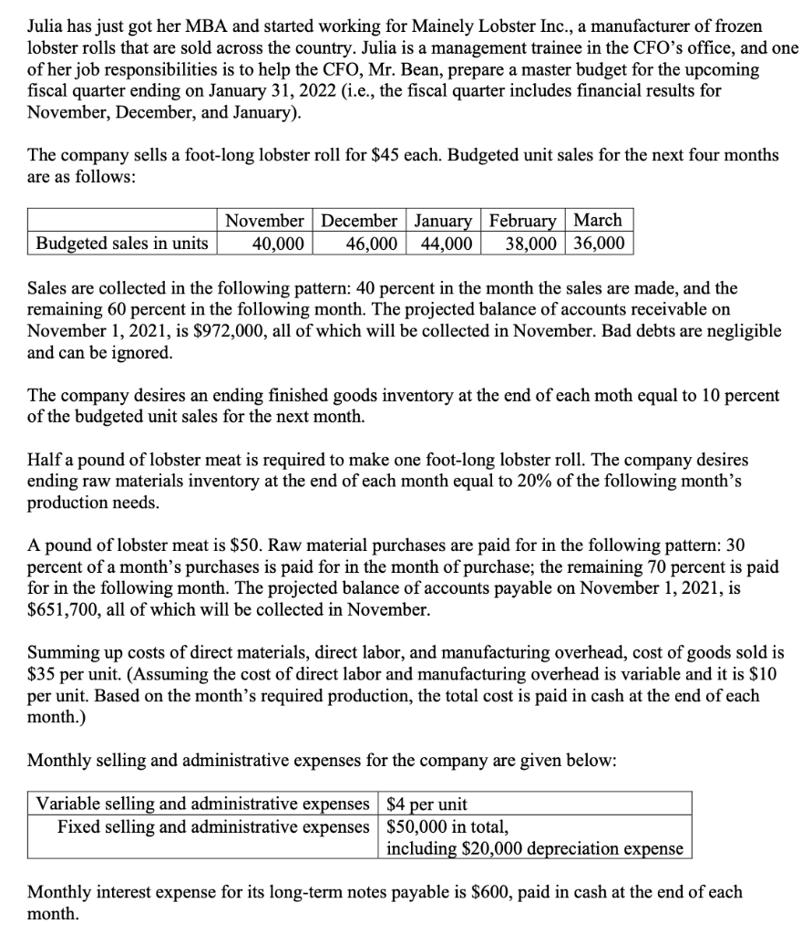 Prepare A Cash Budget Assuming The Balance Of Cash On November 1 Is 220 000 Prepare The Cash Budget By Month And In T 1