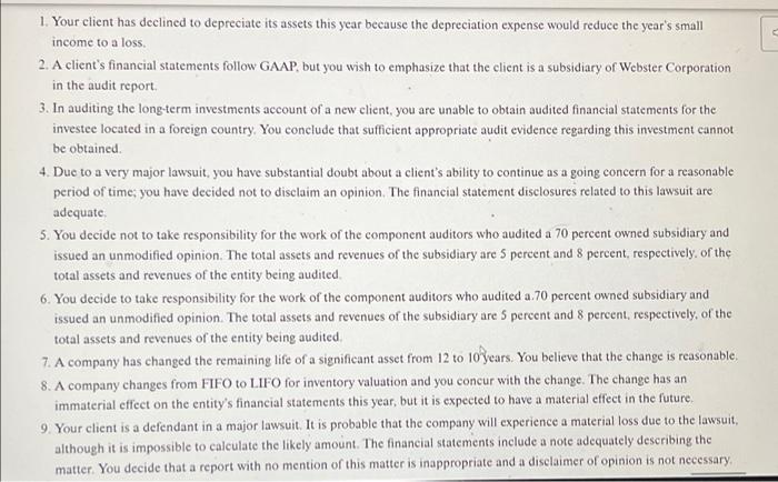 For Each Of The Following Brief Scenarios Assume That You Are The Cpa Reporting On The Company S Financial Statements 3