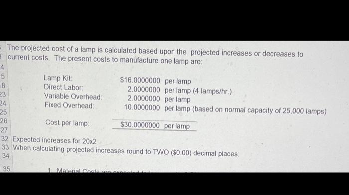 5 The Projected Cost Of A Lamp Is Calculated Based Upon The Projected Increases Or Decreases To Current Costs The Prese 1