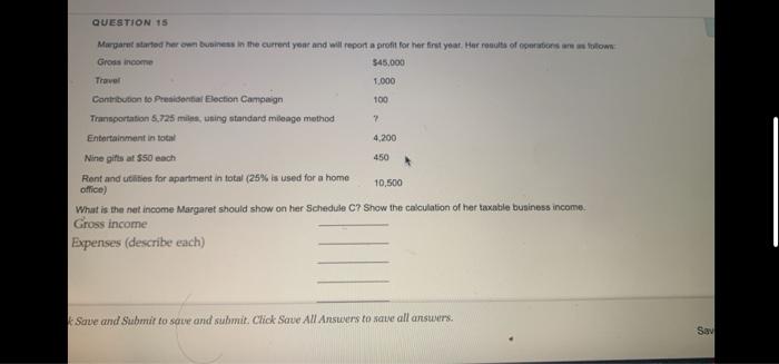 Question 15 100 Margaret Started Her Own Business In The Current Year And Will Report A Profit For Her First Year Her R 1