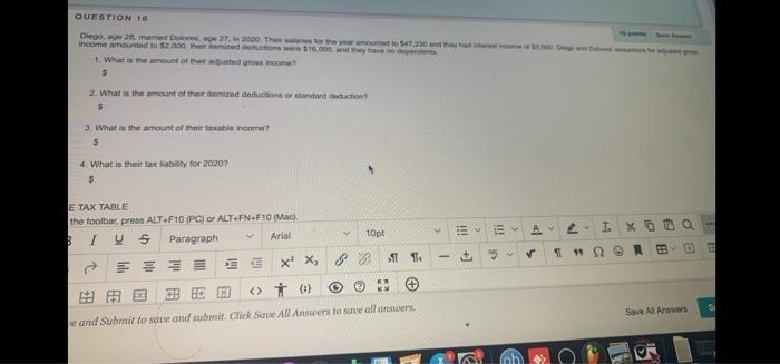 Question 1 Diego Aw 20 Mamed De 27 In 2000 The Theme To 14120 Income Amount To 2 000 The Deductions Were 16 000 And 1