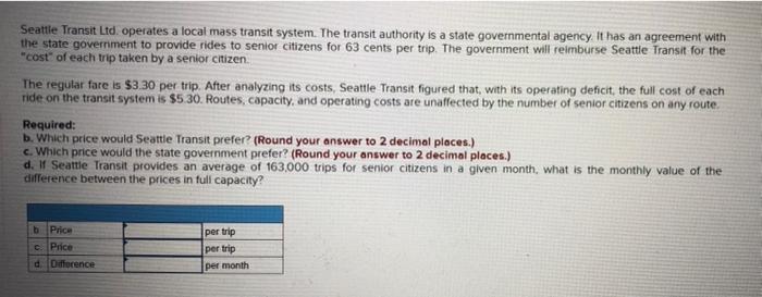 Seattle Transit Ltd Operates A Local Mass Transit System The Transit Authority Is A State Governmental Agency It Has 1