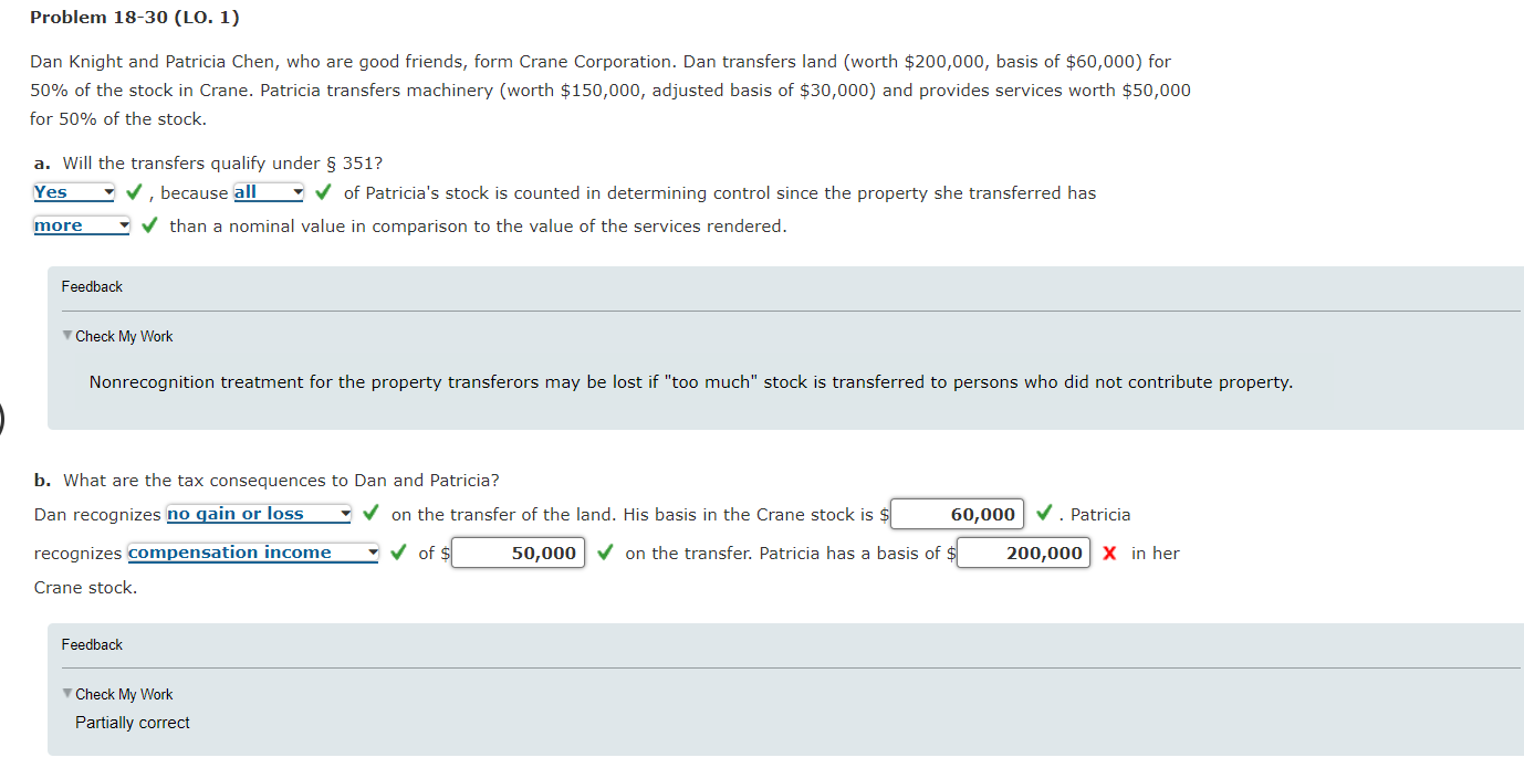 Problem 18 30 Lo 1 Dan Knight And Patricia Chen Who Are Good Friends Form Crane Corporation Dan Transfers Land Wo 1