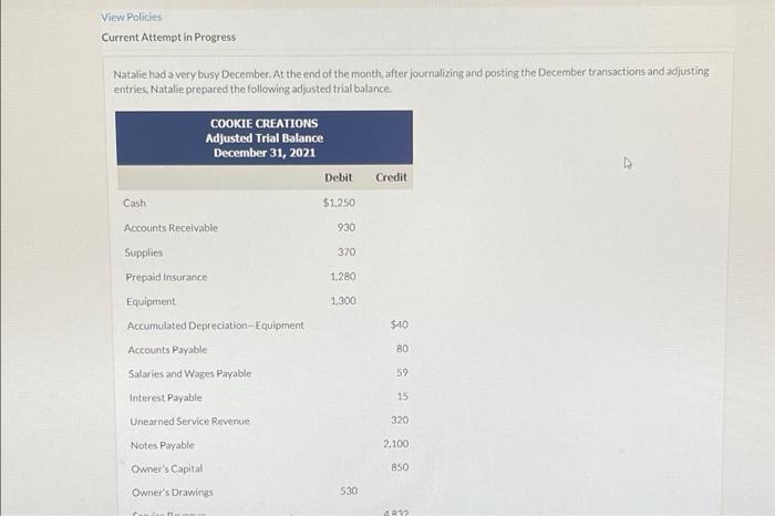 View Policies Current Attempt In Progress Natalie Had A Very Busy December At The End Of The Month After Journalizing 1
