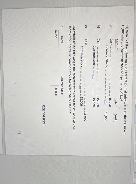 24 Which Of The Following Is The Correct Journal Entry To Record The Issuance Of 15 000 Shares Of Common Stock At A Par 1
