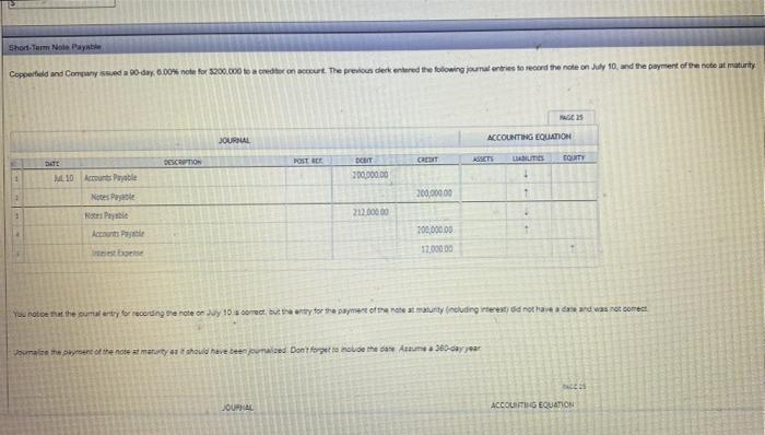 Shod Term Note Payable Copperfield And Company Issued A Day 6 00 Noe For 5 200 000 To A Creditor On The Previoun Derk 1