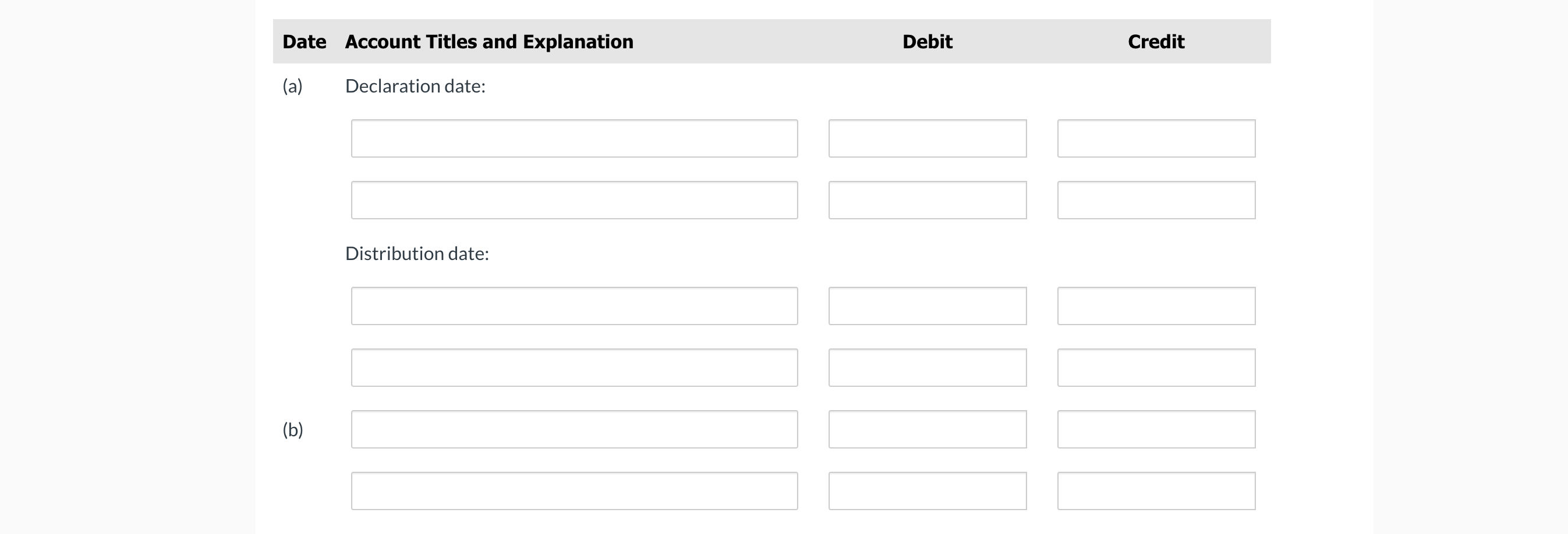 Date Account Titles And Explanation Debit Credit A Declaration Date Distribution Date B On December 1 2020 S 1