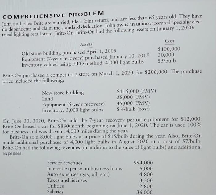 A Comprehensive Problem John And Ellen Brite Are Married File A Joint Return And Are Less Than 65 Years Old They Have 1