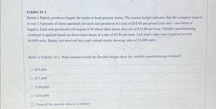 Exhibit 10 2 Benny S Bakery Produces Bagels For Resale At Local Grocery Stores The Master Budget Indicates That The Com 1