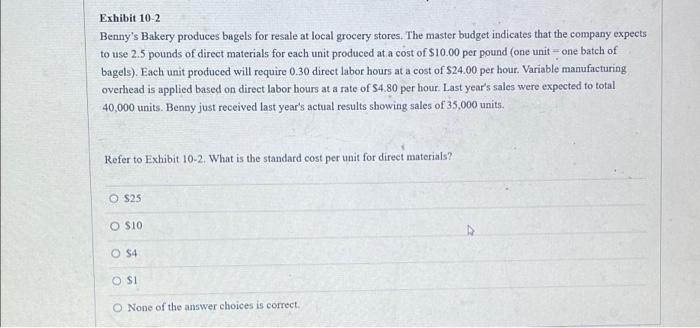 Exhibit 10 2 Benny S Bakery Produces Bagels For Resale At Local Grocery Stores The Master Budget Indicates That The Com 1