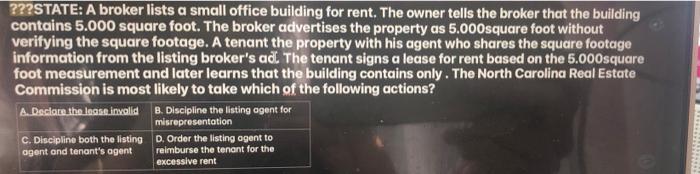 State A Broker Lists A Small Office Building For Rent The Owner Tells The Broker That The Building Contains 5 000 S 1