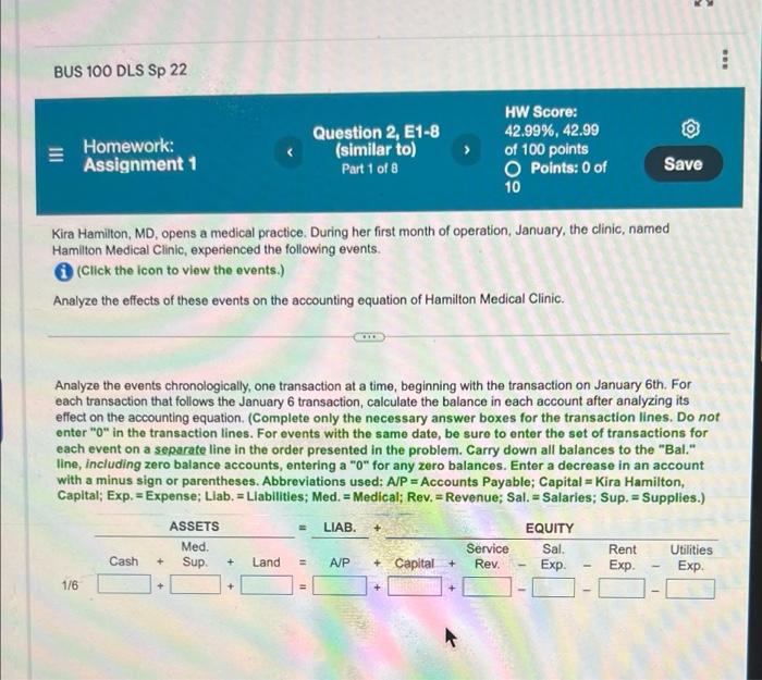 Bus 100 Dls Sp 22 Iii Homework Assignment 1 Question 2 E1 8 Similar To Part 1 Of 8 Hw Score 42 99 42 99 Of 100 Po 1