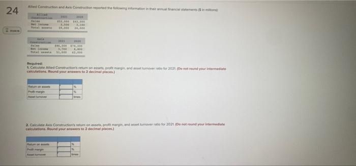 Aned Construction And Ans Construction Reported The Following Information In The Annual Francia Tartaments In Itons All 3