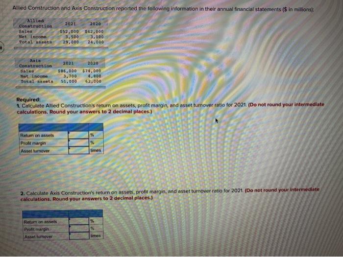 Aned Construction And Ans Construction Reported The Following Information In The Annual Francia Tartaments In Itons All 7