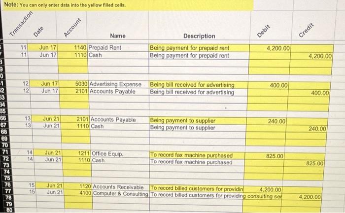 12 A B Number Name 2 1110 Cash 3 1120 Accounts Receivable 1130 Prepaid Insurance 5 1140 Prepaid Rent 6 1150 Office Suppl 15