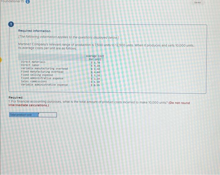 Foundational 15 Saved Required Information The Following Information Applies To The Questions Displayed Below Martin 1