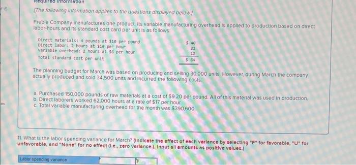 Required Information 15 32 12 The Following Mformation Applies To The Questions Displayed Below Preble Company Manufact 1