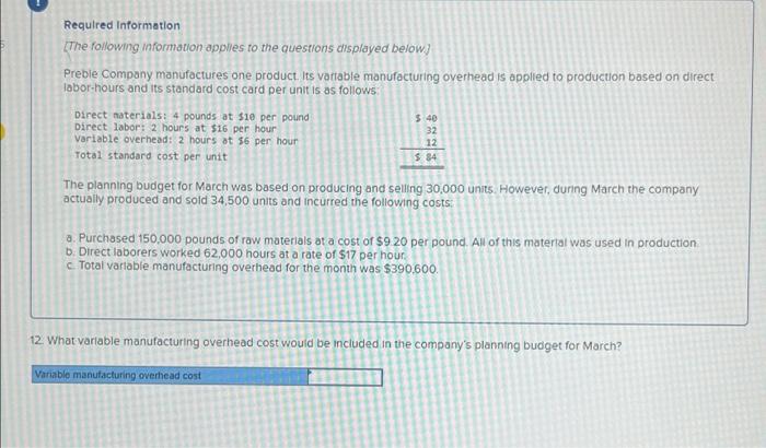 Required Information 15 32 12 The Following Mformation Applies To The Questions Displayed Below Preble Company Manufact 2
