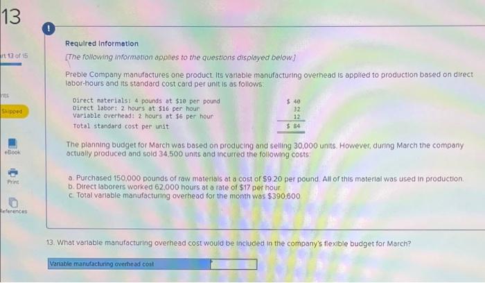 Required Information 15 32 12 The Following Mformation Applies To The Questions Displayed Below Preble Company Manufact 3