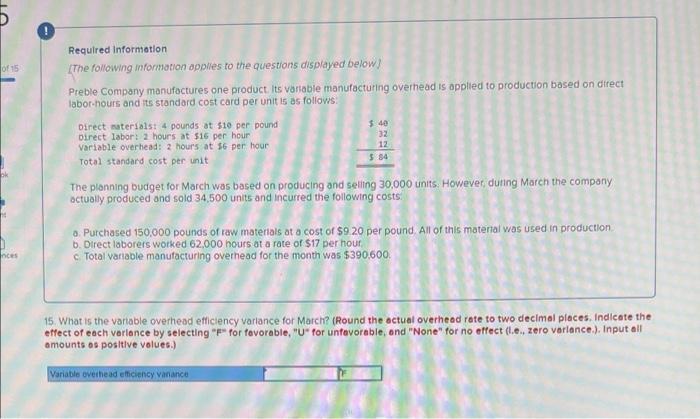 Required Information 15 32 12 The Following Mformation Applies To The Questions Displayed Below Preble Company Manufact 5